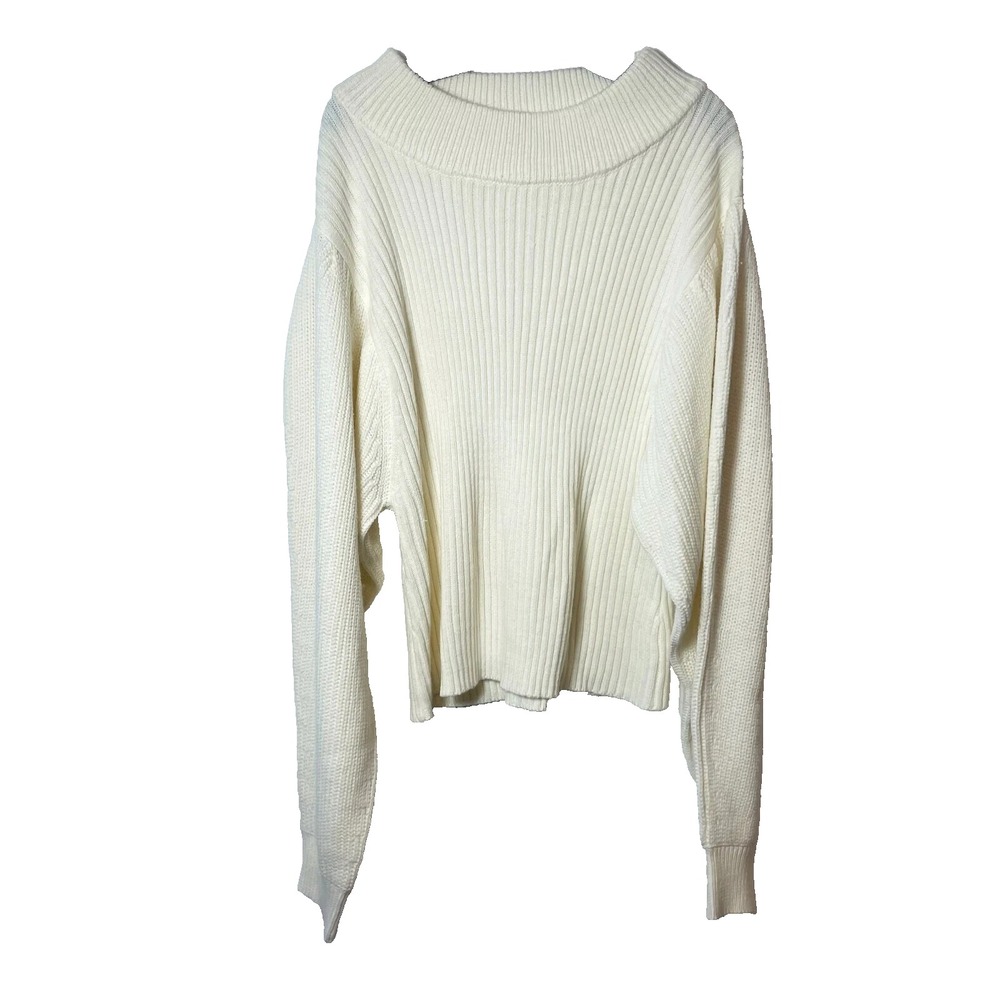 Nasty Gal Collection Cable Knit Pullover Sweater‎ Womens L White Ribbed Raglan